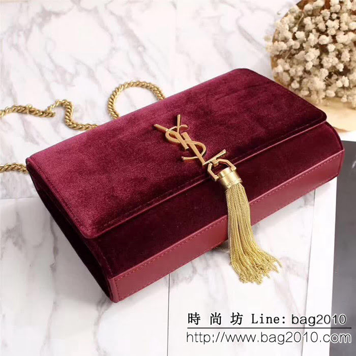 YSL聖羅蘭 最新款 天鵝絨 流蘇鏈條包 可當手包用 26820 YAS1223